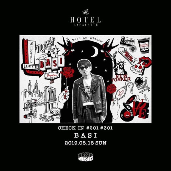 HOTEL Lafayette #201、 – CHECK IN . BASI(BASIC MUSIC) . 日程：8月18日(日) 時間：11:00-20:00 . 先日、待望の6thアルバム「切愛」をリリースしたばかりのBASI(韻シスト/BASIC MUSIC)が1日限定でHOTEL Lafayetteに「CHECK IN」。 . 今回のPOP UPの鍵となるビジュアルは、BASIの最新アルバム「切愛」をヒントにLafayetteのテーマでもあるNEWYORKを感じるモノをサンプルソースにしたポップなイラストタッチで表現。 こちらのデザインを落とし込んだLafayette×BASIC MUSICのTシャツなどグッズも数量限定販売。BASIC MUSICのグッズ販売もあり。 . また当日はBASI本人による6thアルバム「切愛」の解説などを交えたトークイベントも開催。 そしてBASIの今までの曲の中からリリック(パンチライン)が展示販売されるなど、BASIの世界観とセンスが存分に詰まった部屋になる予定。 更に1FではBASI提案によるピザやカクテルが当日限定で販売。 BASIヘッズにとってはスペシャルな1日になるでしょう。 . BASIもこの日はHOTELの に滞在予定なので彼と直接話せる絶好の機会となります。 是非HOTEL Lafayetteへ!! . < プロフィール> BASI 1998年に韻シストを活動開始し、結成21年目に突入。2019年8月にEP「SHINE」をリリース。2011年に自身のレーベル「BASIC MUSIC」を設立。2018年に発売した7インチ「愛のままに feat.唾奇 / 星を見上げる」は即完売し、リリースイベントとして開催した２公演も即完売となるなど注目を浴びる。近年ではCHARA、LUCKY TAPESなどの多数の作品にMC（ラッパー）として参加。そして2019年6月に約2年振りとなる6枚目のフル・アルバム「切愛」をリリースした。 . HOTEL lafayette 〒220-0073 神奈川県横浜市西区岡野1-16-4 TEL 045-624-8488 .