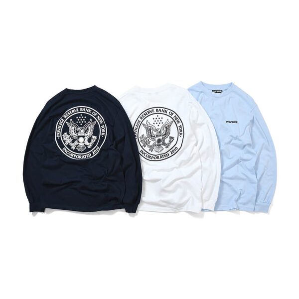 PVLG NYC “Coin Laundry” long sleeve t-shirt now available online and in-store • Comes in White, Light Blue and Navy