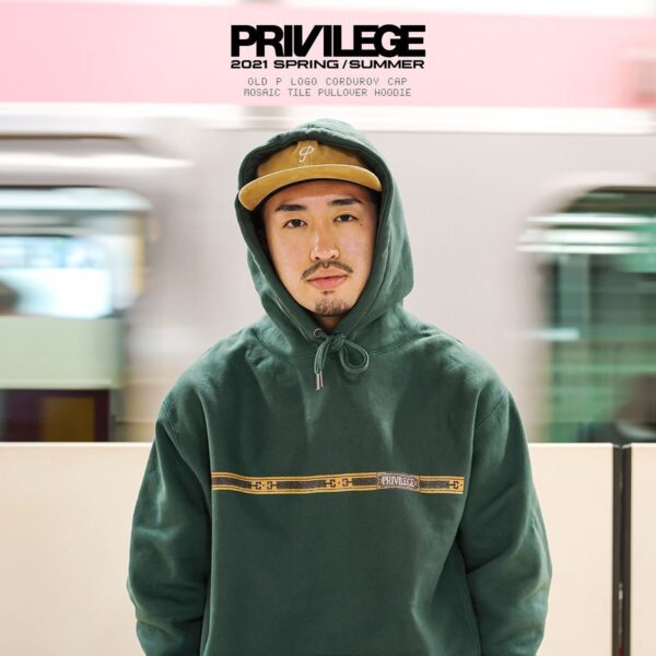First delivery from Privilege Spring / Summer 2021 Collection is now available in-store and online🎖 Mosaic Tile Pullover Hoodie comes in Dark Green, Grey and Burgundy (S-XL) — $120 Old P Logo Corduroy Cap comes in Black and Beige — $36